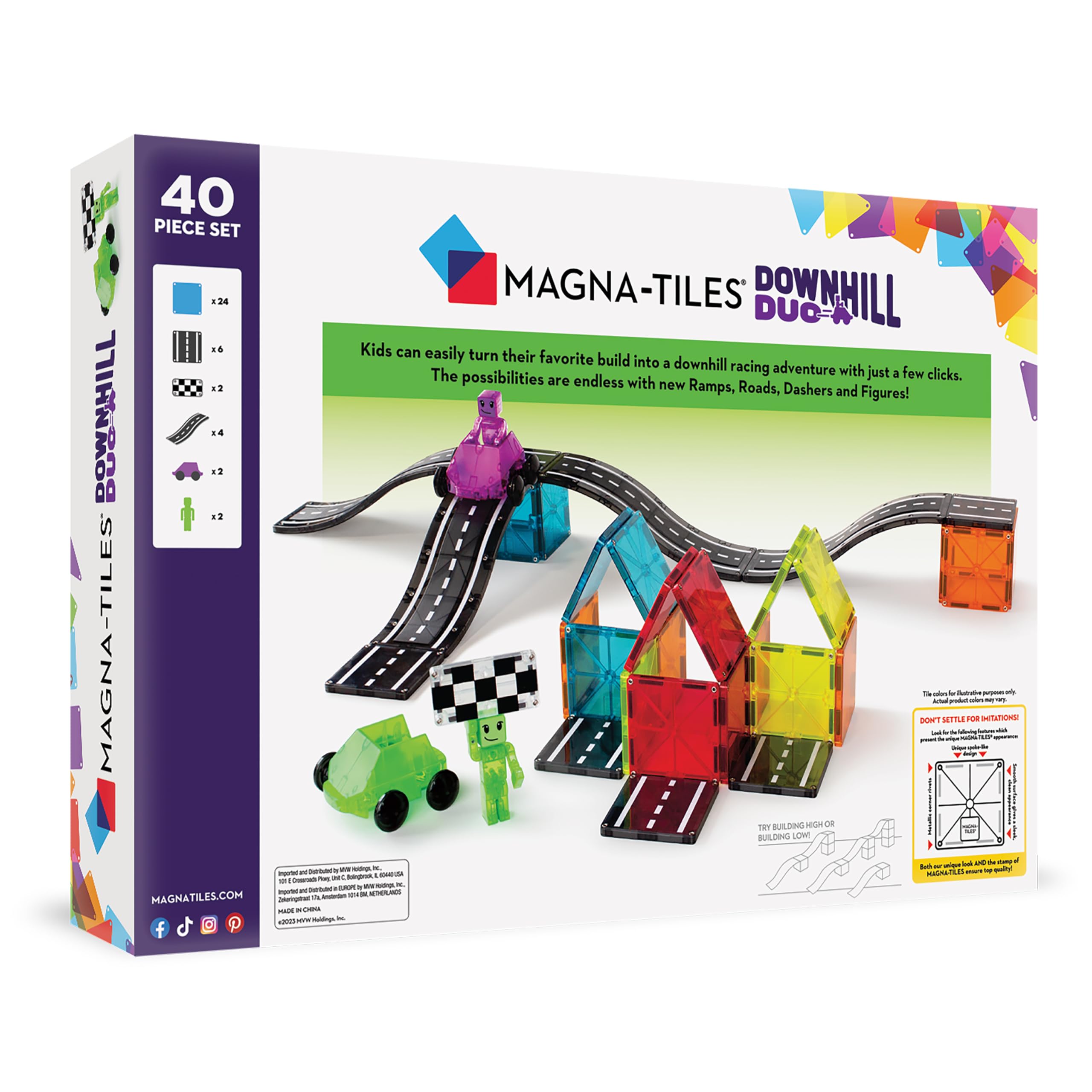 MAGNA-TILES Downhill Duo 40-Piece Magnetic Construction Set, The